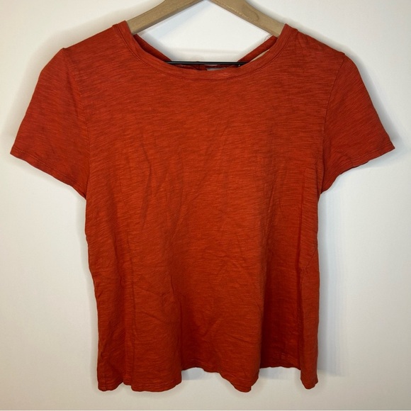 Loft Burnt Orange Lace Up Back Cotton T-Shirt, Sz M, Tee - Picture 1 of 7